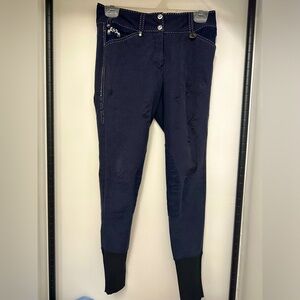 Equine Couture Blakely Knee Patch Breeches with Contrast Saddle Stitch Navy 28